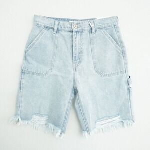 Kancan Vintage 90s Carpenter Denim Shorts Womens Size Medium Blue Frayed Hem